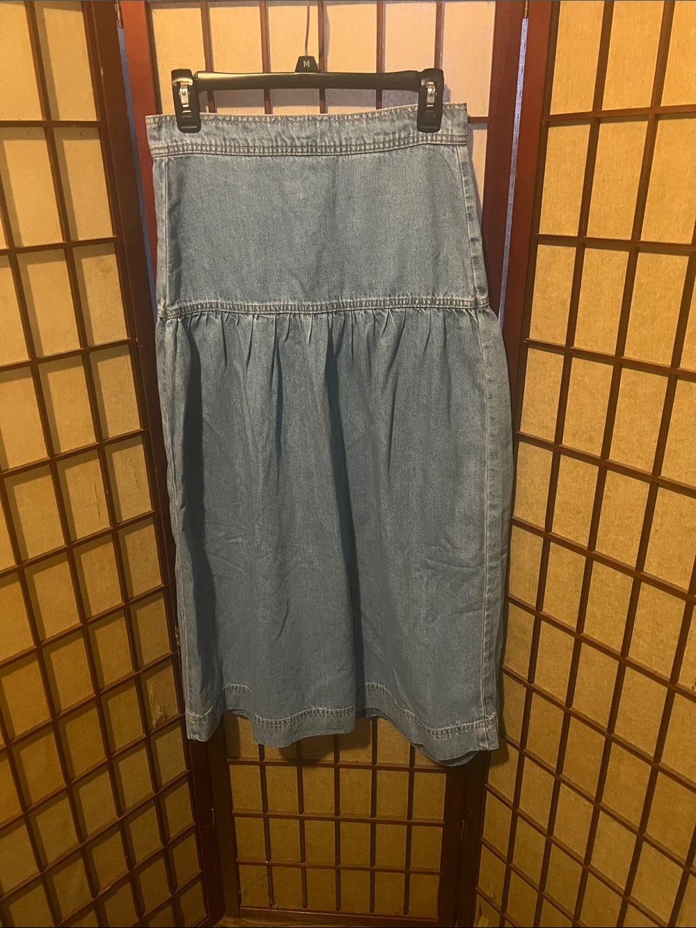 Women’s Light Wash Denim Midi dress | Flowy Drop-Waist | Modest & Trendy